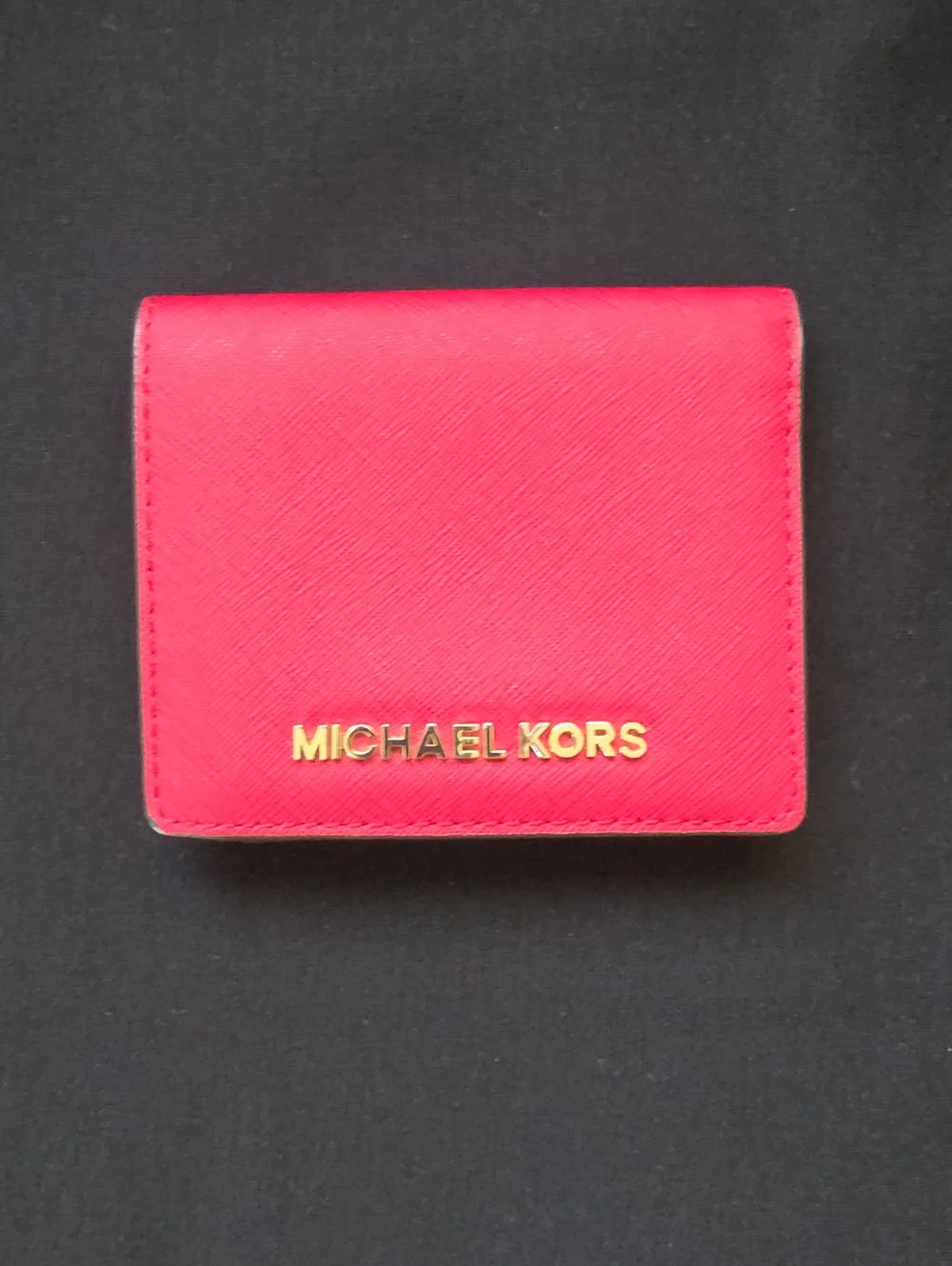 Michael Kors Red Leather Compact Mini Wallet with Gold Logo